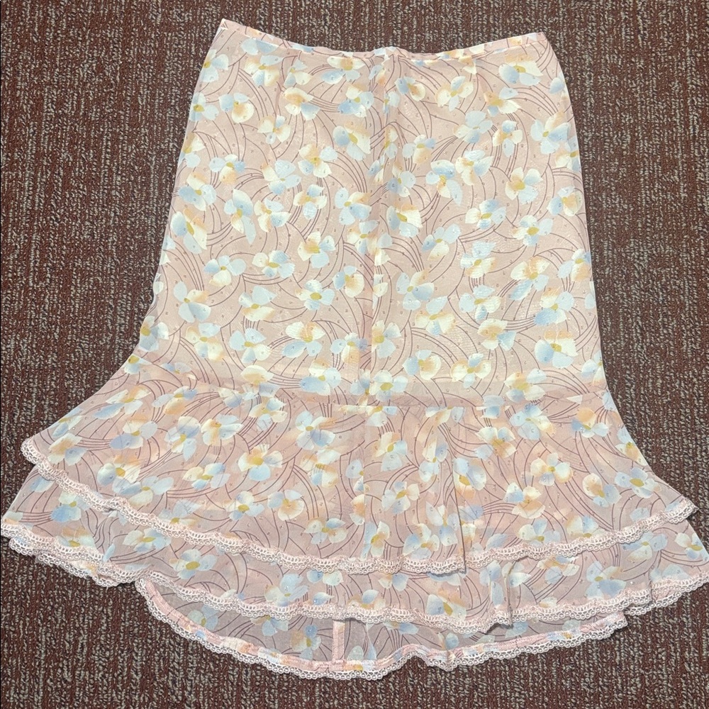 Zoë pink sparkle ruffle Floral Pink Skirt Womens 6 y2k girlie flirty fun lace